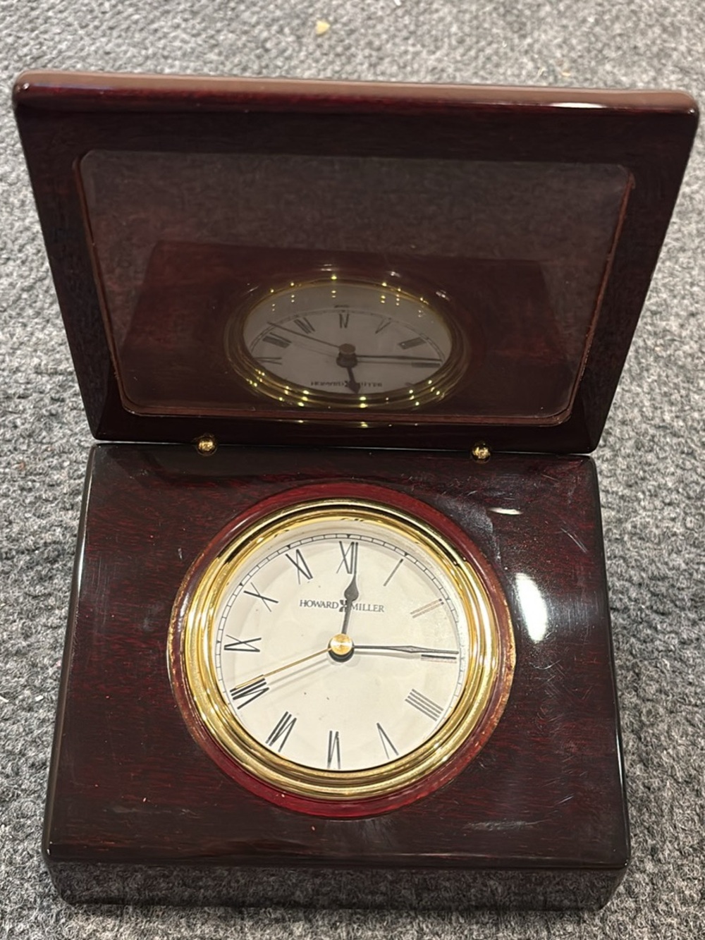 Howard Miller Mahogany Finish Table Clock with Gold Accents